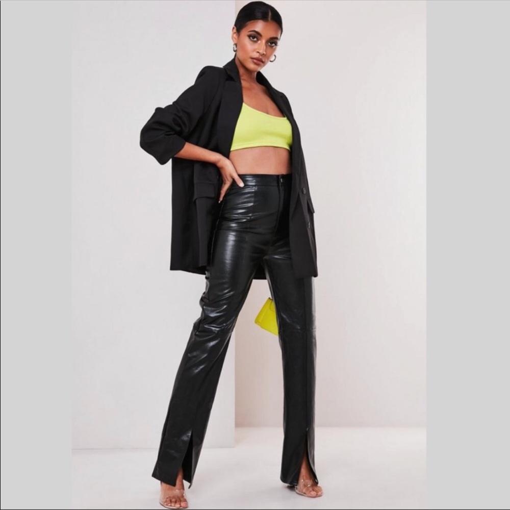 Missguided Petite black faux leather split front pants
